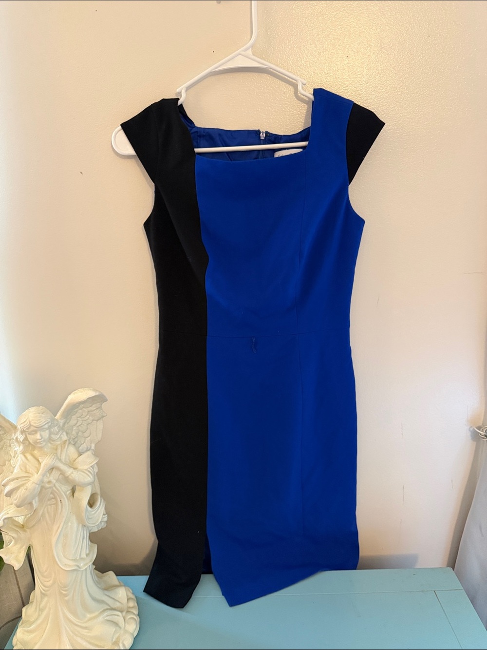 Calvin Klein Blue and Black Cap-Sleeve Sheath Dress